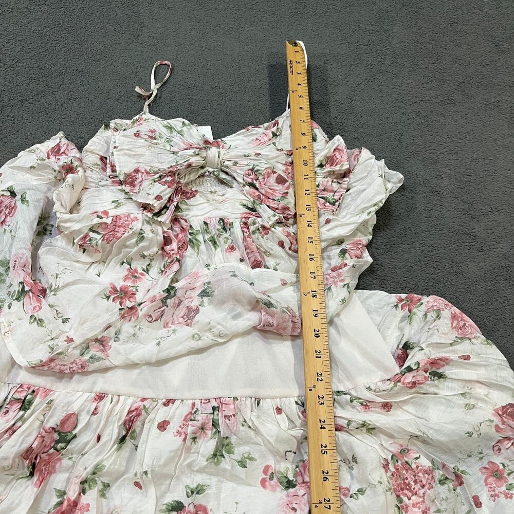 By The River Floral Tiered Maxi Dress White Bow Front Cutout Women's Size M NTW - Picture 5 of 9